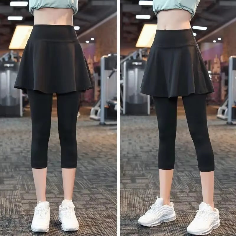 The New Yoga Tennis Skirt Women'S High Waist Slimming Sports Training Short Skirt Two-Layer Anti-Empty Half-Length Pleated Skirt