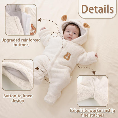 Baby Newborn Jumpsuit Footie Romper Hooded Warm Thicken Winter Bunting Outwear Snowsuit Pajamas for Girls Boys