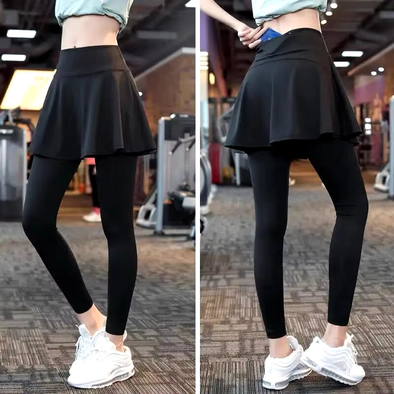 The New Yoga Tennis Skirt Women'S High Waist Slimming Sports Training Short Skirt Two-Layer Anti-Empty Half-Length Pleated Skirt